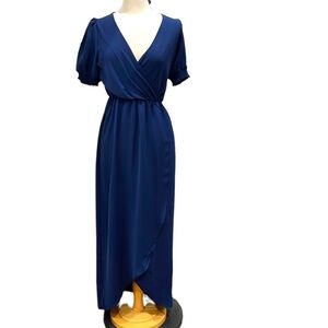 NWT Farrow Karrie Surplice Bust Short Puff Sleeve Maxi Dress SZ S Navy